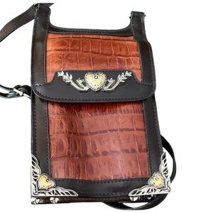 MC MARC CHANTAL Magnetic Brown and Black Crossbody Bag with Heart Accents